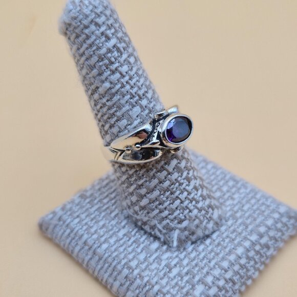 Size 7.75 Sterling Silver Unique Design Cubic Zirconia Gems Ring A6024 - Picture 3 of 10